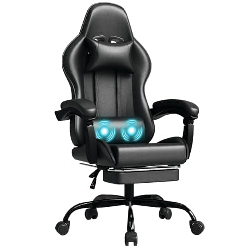 JUMMICO Chaise Gaming Ergonomique, Chaise de Bureau avec Fonction Massage, Fauteuil Gaming avec Repose-Pieds, 150 kg, Noir