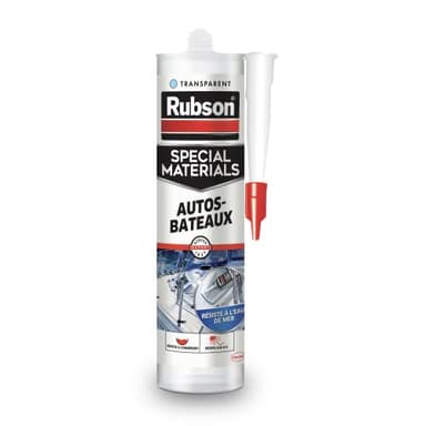 Rubson Mastic Special Materials Autos-Bateaux, mastic Transparent à base de silicone pour collages et réparations, mastic étanche pour nombreux matériaux, 280 ml