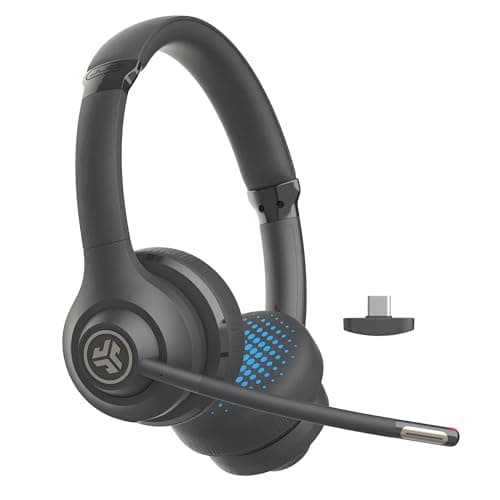 JLab Go Work Casque Bluetooth sans Fil avec Micro, 2e Génération - +55h d'Autonomie, Bluetooth ou Dongle USB-C avec Connexion Multipoint pour Ordinateurs PC, Portables - avec ou sans Fil