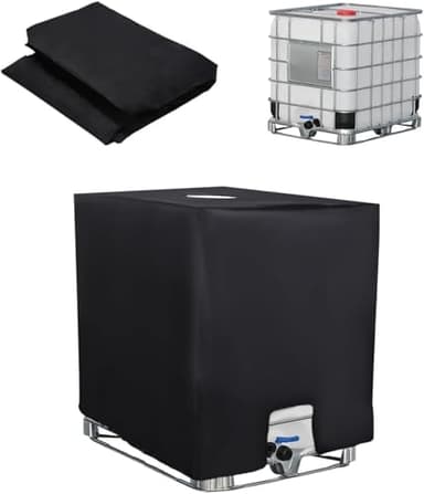 SOBEAU Bache pour Cuve 1000L IBC, Bache de Reservoir d'eau, Anti-UV Anti-Poussière Recuperateur d Eau de Pluie Bouchon, Bâche de Protection Container Cuve IBC Réservoir, 116 x 100 x 120 cm, Noir