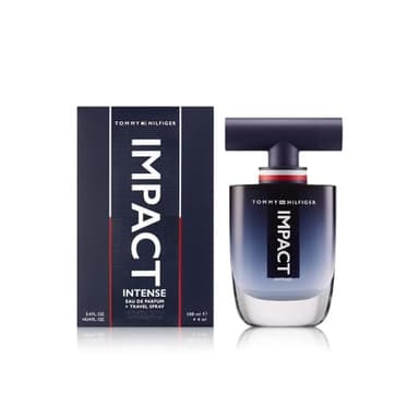 Tommy Hilfiger – Eau de Parfum Impact Intense 100 ml – Parfum Homme – Fragrance Boisée Ambrée – Notes Ambrées et Boisées – Flacon en Verre avec Dégradé Bleu
