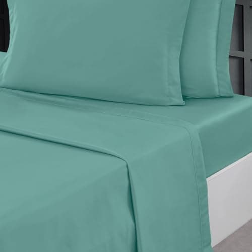 Sensei Maison - Drap Plat en Percale de Coton Soft Percale - 180x290 cm - Aqua Sea