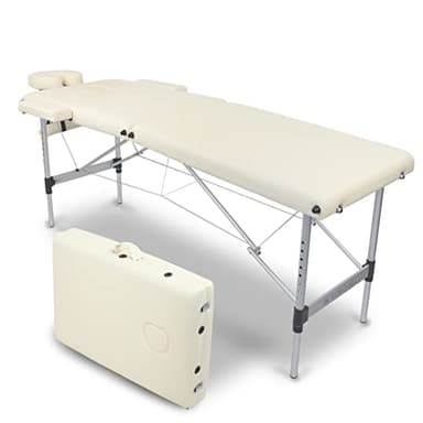 Mobiclinic®, Table de Massage Pliante Aluminium, Portable, Réglable en Hauteur, Appui-tête, 186x60cm, CA-01 Light, Sac Transport, Supporte 150 kg, Professionnelle 2 Zones, Crema