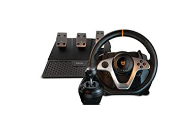 Krom K-WHEEL PRO - NXKROMKWHLPRO - Ensemble volant, pédales et levier de vitesse, palettes au volant, 3 modes de sensibilité, PC, PS3, PS4, XBOX ONE & SWITCH, X-Input et D-Input, noir