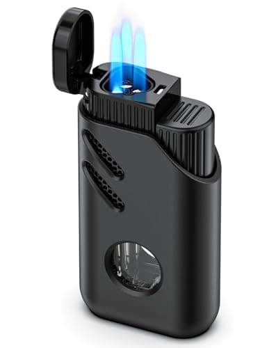 JOPOO Briquet Tempete Gaz Rechargeable, 3 Jet Flammes (Gaz Non Inclus)