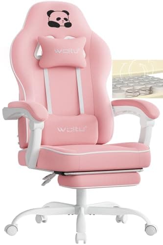 WOLTU Chaise Gaming, Fauteuil Gaming, avec Coussin à Ressorts Ensachés, Chaise Ergonomique, Charge 150kg, Appui-tête, Support Lombaire, Repose-Pieds, Tissu Maille, Rose, GS16rs