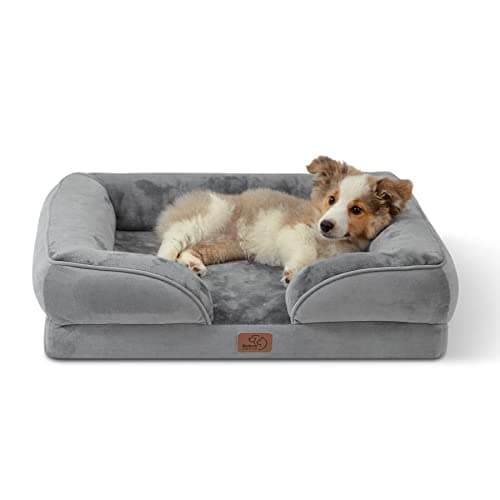Bedsure Panier Chien Moyen Taille - Canapé Chien Orthopedique et Dehoussable, Lit pour Chien Lavable, Anti-dérapant et Ultra Doux Gris, Taille 71x58x16 cm
