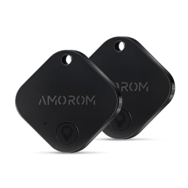 AMOROM Smart Air Tag Bluetooth Traceur (Version 2025), Compatible avec Les Appareils iOS/Android, Recherche de Phone, Recherche à Proximité, Son Puissant, pour Clés/Portefeuille/Sac à Dos, Lot de 2