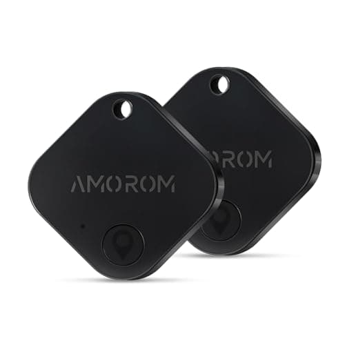 AMOROM Smart Air Tag Bluetooth Traceur (Version 2025), Compatible avec Les Appareils iOS/Android, Recherche de Phone, Recherche à Proximité, Son Puissant, pour Clés/Portefeuille/Sac à Dos, Lot de 2