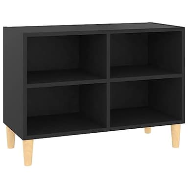 vidaXL Meuble TV avec Pieds en Bois Massif, Armoire de Télévision avec 4 Compartiments, Meuble Télé avec Rangement Salon, Scandinave, Noir