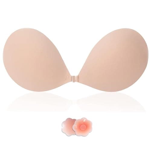 Lnmyic Soutien Gorge Adhesif,Soutien Gorge Invisible,Soutien Gorge Dos Nu,Coque Adhesive Soutien Gorge (FR/ES, Taille de Bonnet & Taille du Soutien-Gorge, C, Beige)
