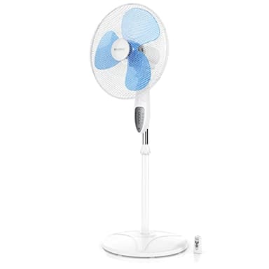 Brandson - Ventilateur sur pied silencieux de 40cm - Avec télécommande - 3 niveaux de vitesse - Oscillation 80°- Inclinaison et Hauteur Ajustables - pales aérodynamiques - socle métallique - blanc
