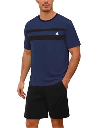 Marvmys Pyjama Court Homme Coton Été Ensemble De Couleurs Contrastées Col Rond Hauts à Manches Courtes Et Short avec Poche S-3XL
