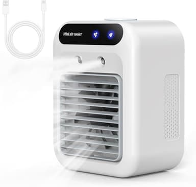 Climatiseur Portable, Climatiseur Mobile Silencieux, Refroidisseur d'air de 500 ml, Rafraichisseur d'air, 2 Vitesses, 2 Modes de Brumisation, Mini Climatiseur Adapté à la Coucher, Bureau