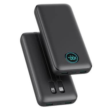 Batterie Externe 26800mAh avec Câbles, PD 25W QC4.0 Charge Rapide Power Bank USB C Chargeur Portable avec 5 Sorties, Affichage LCD Batterie Portable pour iPhone 16/15/14, Samsung Huawei etc - Noir