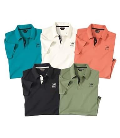 ATLAS FOR MEN -Lot de 5 Polos Homme - Polos Manches Courtes Coton - Confort, Chic, Couleurs Été - Disponible en Grandes Tailles du M au 5XL