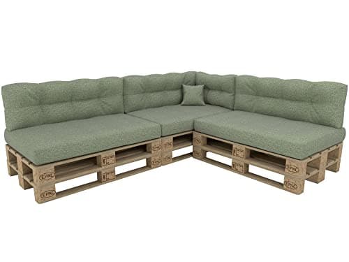 POKAR Set de 8 Coussins pour Palettes Euro: 3X Assise 120x80cm + 3X Dossier 120x40cm + 1x Dossier 60x40cm + 1x Coussin 40x40cm, Canapé de Jardin, Intérieur et Extérieur, sans Palette, Vert