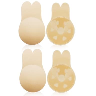Elfinfi 2 Paires Soutien Gorge Adhesif, Réutilisables Soutien Gorge Dos Nu, Soutien Gorge Invisible, Soutiens-Gorge Autoadhésifs, Confortable, Respirant, Adapté aux Fêtes, Robes en V Profond (Beige)