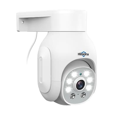 Hiseeu 5MP Caméra de Surveillance Extérieure PoE, 360° PTZ Caméra IP extérieure avec 30m Vision Nocturne Couleur, Suivi Automatique, Détection Personne Alarme Sonore Lumière Audio Bidirectionnel