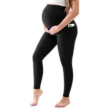 Walifrey Women's Maternity Leggings， High Waist Opaque Comfortable Pregnancy Black Leggings M