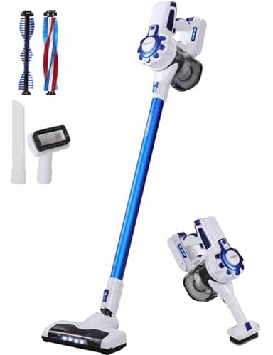 Monzana® Aspirateur Balai sans Fil sans Sac 120W Blanc Bleu Autonomie 40 Min Filtre HEPA Lumière LED Buses Accessoires