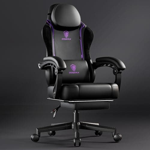 Dowinx Chaise de gamer, ergonomique, avec soutien lombaire, en cuir synthétique, PC, dossier élargi, 150 kg, violet