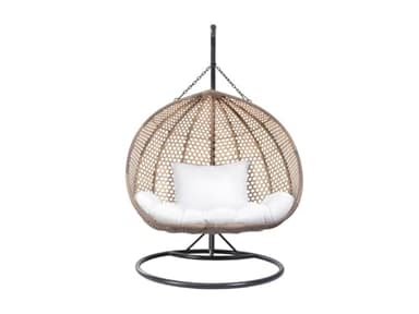 Vente-unique - Fauteuil Suspendu 2 Places en résine tressée Beige et Coussin Blanc - VAHINA de MYLIA