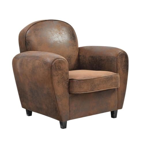 AltoBuy GANSSI - Fauteuil Club Marron Aspect Cuir Vieilli