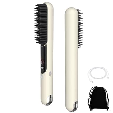 Brosse Lissante Sans Fil, 5200mAh Brosse Chauffante Lissante,Chauffante Ions Négatifs sans Fil, Anti-BrûLure Lisseur Cheveux Portable, USB Rechargeable,Peigne Chauffant Cheveux 140~200℃