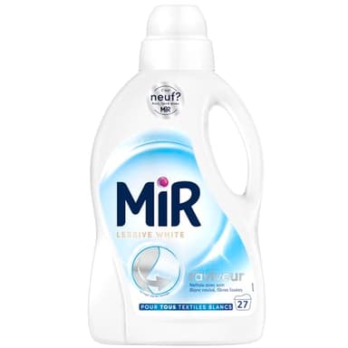 Mir - Lessive Liquide - Lessive White - Main & Machine - Raviveur - Formule Unique 3en1 - Blancs - Fibres - Fraîcheur - Nettoie avec Soin - Anti-Bouloche - Pour tous les Textiles Blancs - 27 Lavages