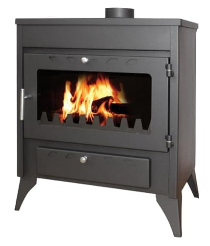 EIDER BIOMASA Poêle à bois 17,05 kW - Compact 84 x 51 x 66 cm - Faible consommation - Fonte - Grande chambre pour grands troncs - Jusqu'à 297 m3 - Efficacité énergétique Classe A - Vision du feu