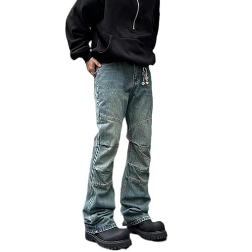 Jean Bleu plissé Street Fashion Pantalon en Denim pour Homme Longueur Totale-Bleu-S