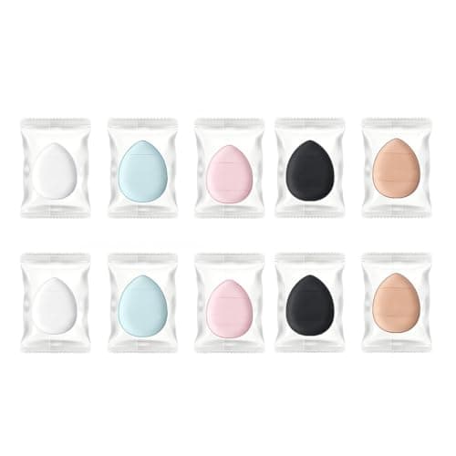 RAMGLYO 10 Pièces Houpette Maquillage, pour Foundation, Concealer, Éponge Maquillage, Poudre Libre, Outil de Maquillage Humide-Sec