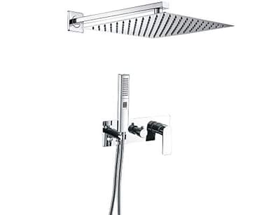 VALAZ Douche Encastrable | Mitigeur Douche 2 voies, Pulvérisateur Effet Pluie | Installation Murale Facile et Rapide | Inoxydable, Carré, Pulvérisateur 25 cm, Chromé, Série Miño