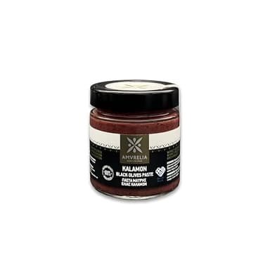 Pâté d'olives noires de Kalamata Amvrelia Kontodimas, 100% végétalien, sans OGM, sans gluten, 200g, produit grec