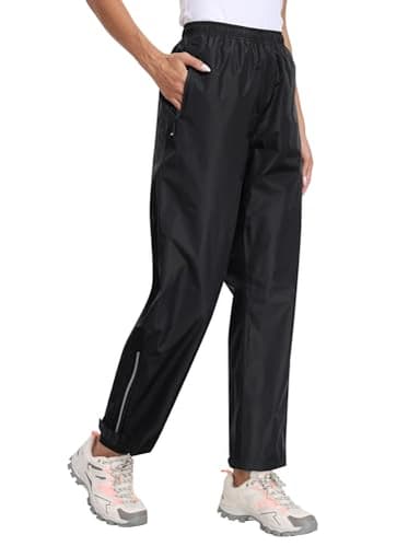 MoFiz Pantalon Imperméable Femme Surpantalon Pantalon de Randonnée Léger Pliable Pantalons de Pluie pour Cyclisme Trekking Extérieur Marche Pêche Noir Taille EU S