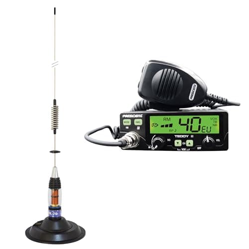 PNI CB President Teddy II ASC AM/FM, VOX, NB, ANL Kit Radio 12 V + antenne CB PNI ML70, Longueur 70 cm, 26-30 MHz, 200 W