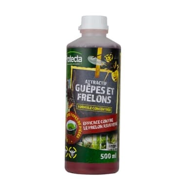 Protecta® - Liquide Attractif Guêpes & Frelons 500 ml - Attire Frelons Asiatiques & Européens - Formule Concentrée Ultra Efficace - Compatible Tous Pièges - Usage Extérieur