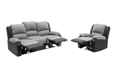 Loungitude - DETENTE - Canapé de Relaxation, Ensemble 3 +L1 Places - Electrique - en Simili/Microfibre - Gris/Noir