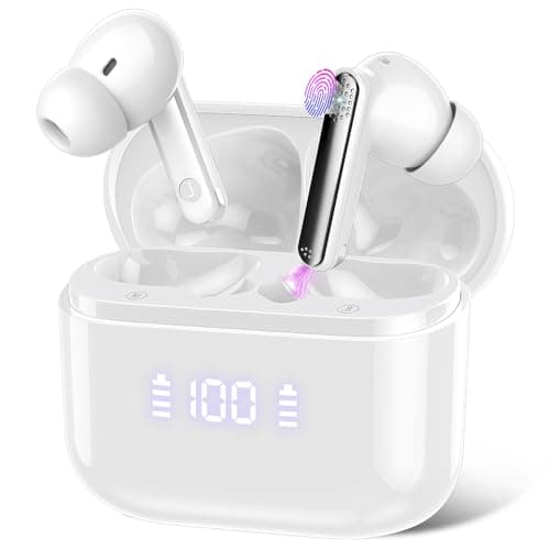 SKIUDCT Ecouteurs Bluetooth sans Fil, Écouteurs Bluetooth 5.3 avec ENC Réduction Bruit, 48H Écouteur sans Fil des Basses Immersives, Casque Bluetooth sans Fil IP7 Etanche, Écran LED Blanc
