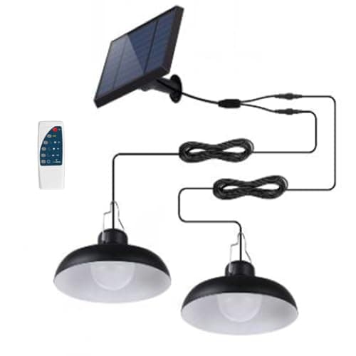 LUMI JARDIN Double Suspension Solaire LED 2x WAREN – Abat-Jour Métal Noir – Blanc Froid – Télécommande – Autonomie 10h – Étanche IP44 – Idéale pour Terrasse, Jardin, Salon, Mariages & Réceptions