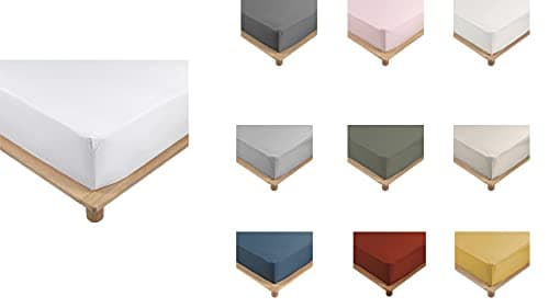 Drap Housse Percale 100% Coton 10 Coloris Différents - Tailles différentes 90 X 190cm - 140 X 190cm - 160 X 200cm - 180 X 200cm - Bonnet De 30cm (Blanc, 140x190 cm)