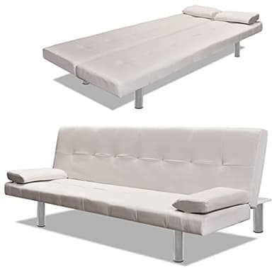 vidaXL Canapé-lit Réglable avec 2 Oreillers Cuir Synthétique Blanc Crème Salon
