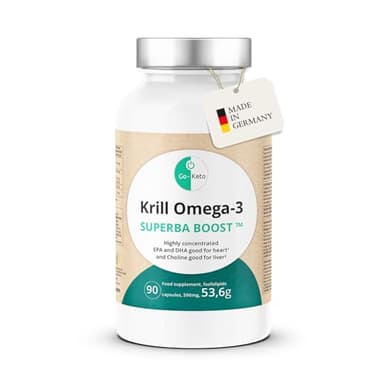 Go-Keto Krill Oil Omega 3 SUPERBA BOOST® | 90 capsules de 596 mg d'huile de krill premium | concentration très élevée d'EPA et de DHA, avec choline | Fabriqué en Allemagne | certifié MSC