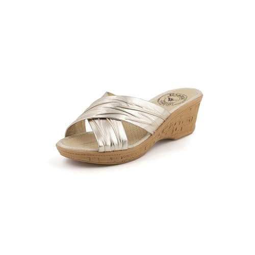 JOMIX Sandales Compensées Femme avec Bande Croisée Pantoufles d'été Sandales Anatomiques Confortables Fabriqué en Italie (Or, 36)