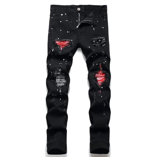 OIIIO Jean déchiré extensible à coupe droite pour homme, 28