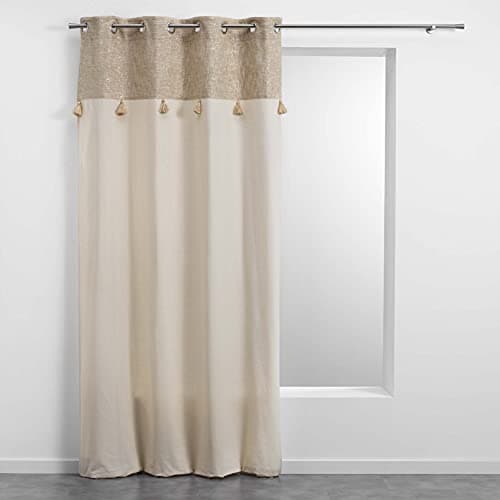 douceur d'intérieur, Rideau à Oeillets (140 x 240 cm) New Sultan Or, Polycoton Finition Top Métallisé et Pompon