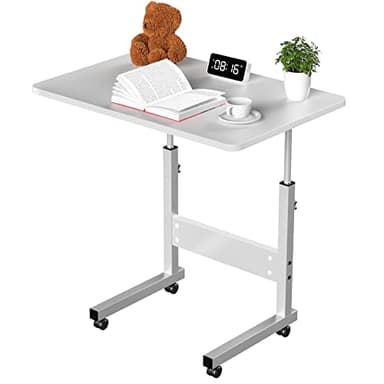 Rcynview Bureau Assis Debout Réglable en Hauteur, Mobile Blanc Avec Roulettes Verrouillables, 60x40cm, Standing Desk Pour Salon, Chambre, Table en Bois