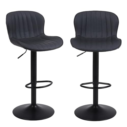 Nusetx Tabouret de Bar, Lot de 2, Chaise de Bar, Reglable en Hauteur, avec Dossier et Repose-Pieds, Chaise Haute Cuisine pour Salle à Manger, Salon, Bistro, Noir