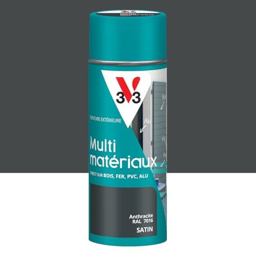 V33 - Aérosol - Bombe Peinture Extérieure Multi-matériaux - Peinture Antirouille - Mobiliers, Fenêtres, Portails, Grilles - Séchage Rapide et Tendu Parfait - Teinte Anthracite Satin RAL 7016-400ml